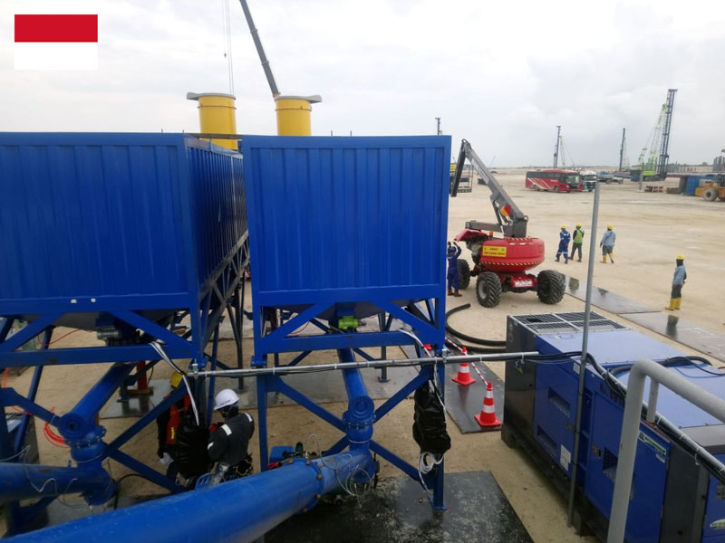 horizontal cement silo installation in Indonesia