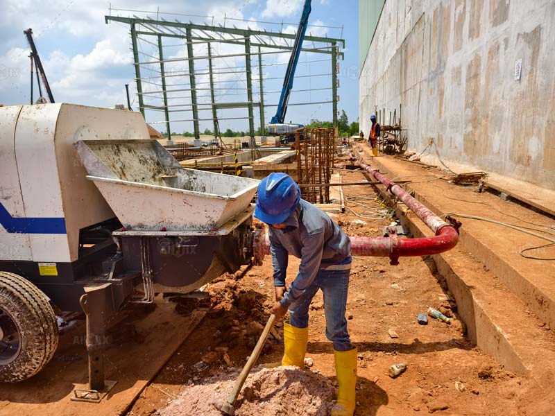 concrete trailer pump pumping concrete for house foundation construction indonesia