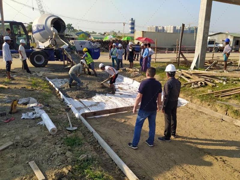 self-loading mixer truck production site