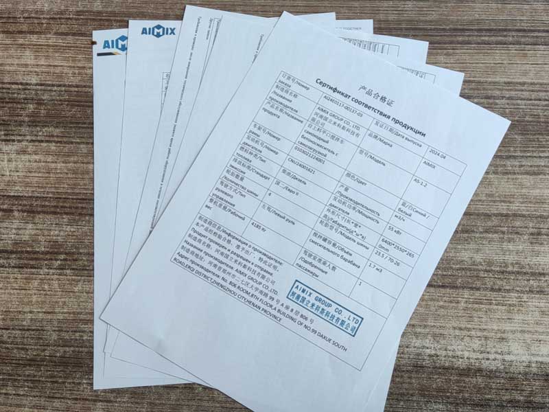 1.2 m³ self loading transit mixer Certificate of Quality Conformity (QCC)