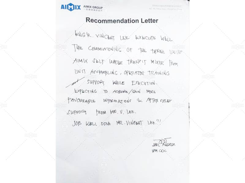 recommendation letter from our customer in the Philippines