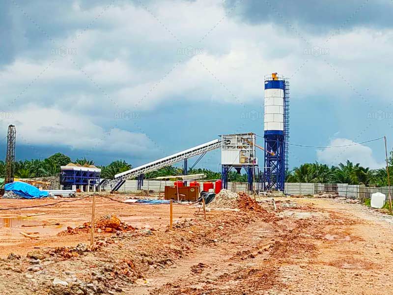 60 cubic meters stationary concrete batch plant for sale Indonesia on site