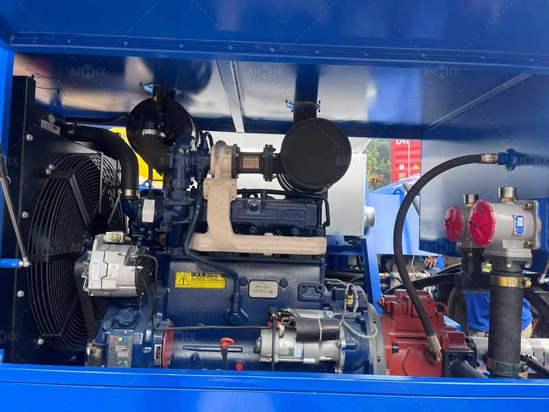 customer see the concrete mixer with pump details