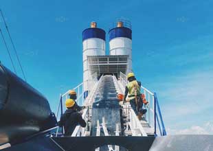 installation team is adjusting the batching plant machine Indonesia