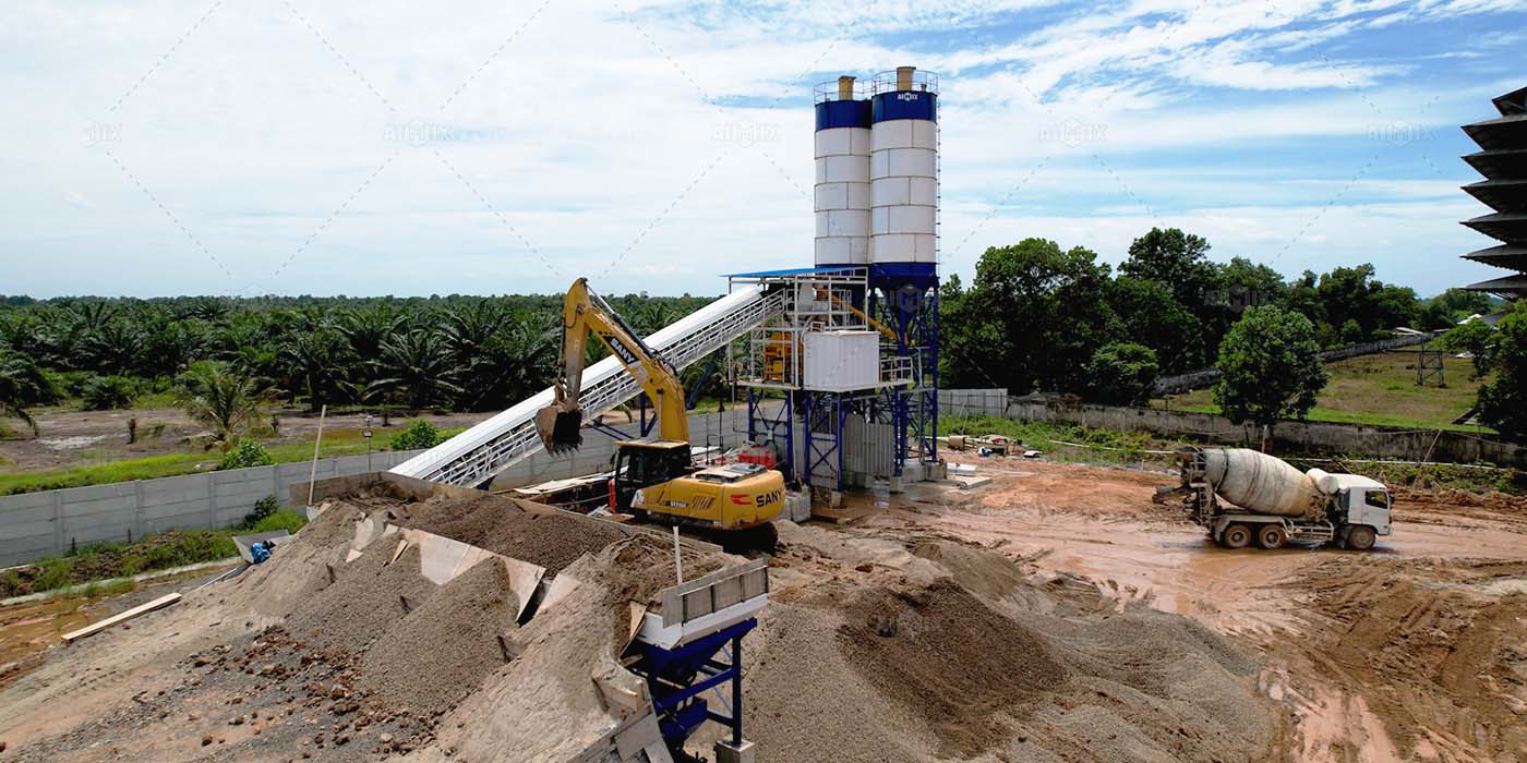 60 cbm per hour stationary concrete batching plant in Palembang, Indonesia