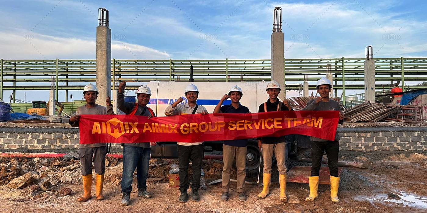 AIMIX small concrete pump trailer on site with customer in Indonesia