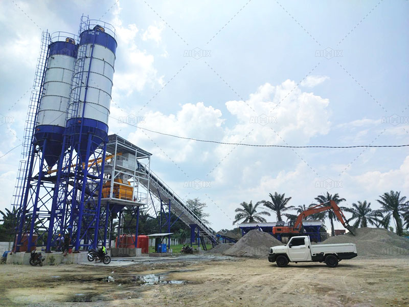 60 cubic meters per hour stationary batching plant for house construction in Medan, Indonesia
