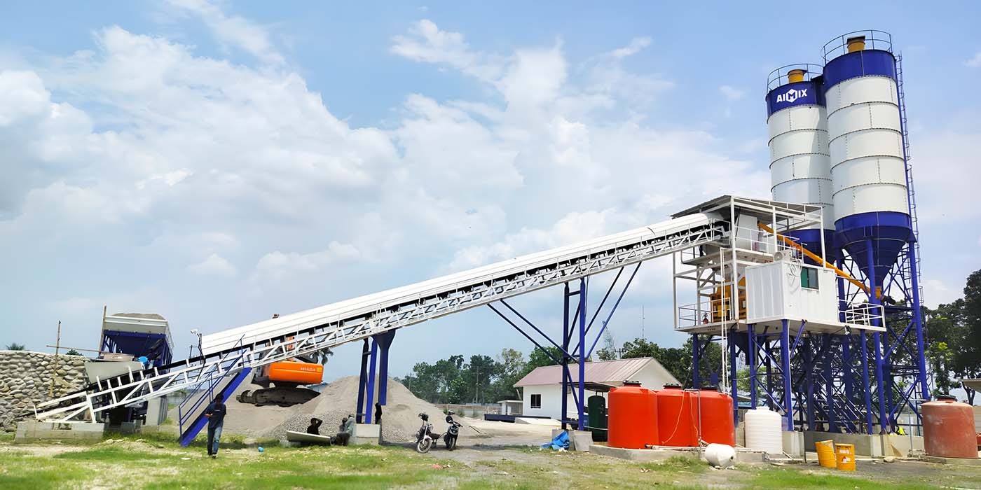 AJ-60 stationary batching plant wet mix in Medan, Indonesia