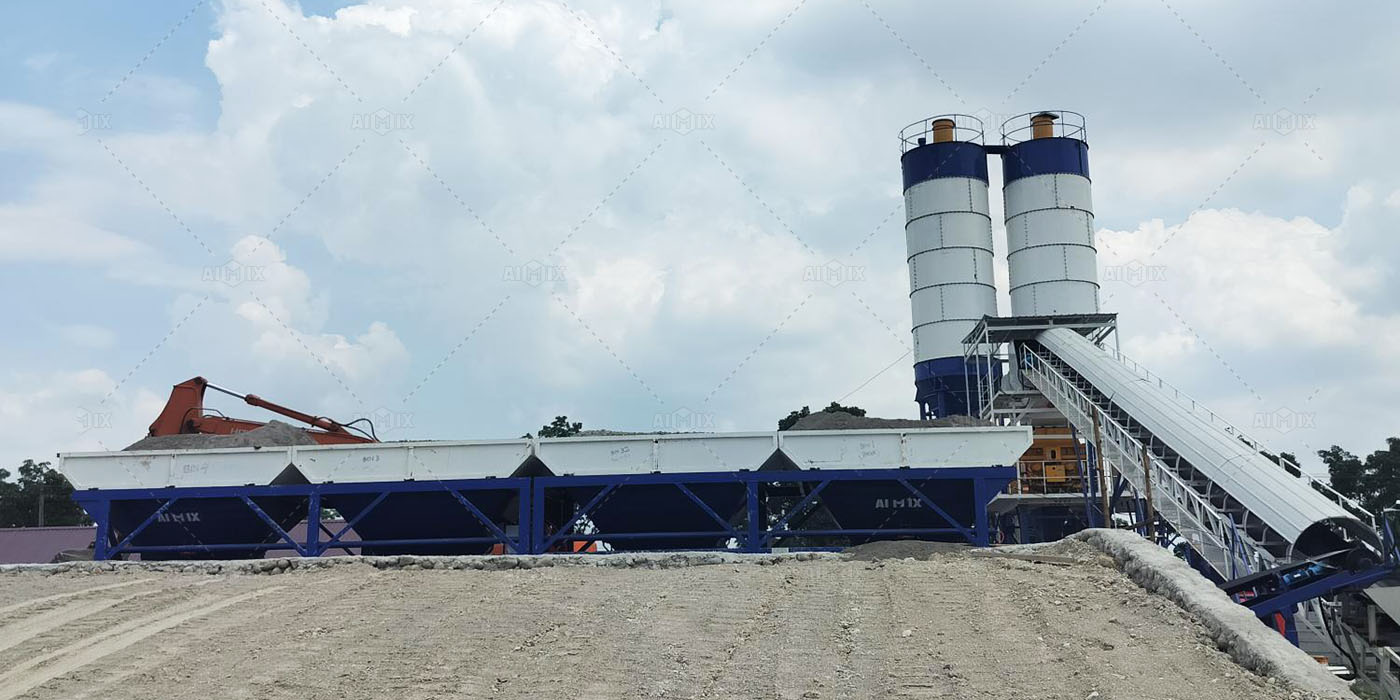 AJ-60 stationary concrete batching plant for concrete supply in Medan, Indonesia