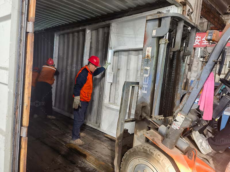 AJ-60 stationary concrete batching plant shipping for delivery in Medan, Indonesia