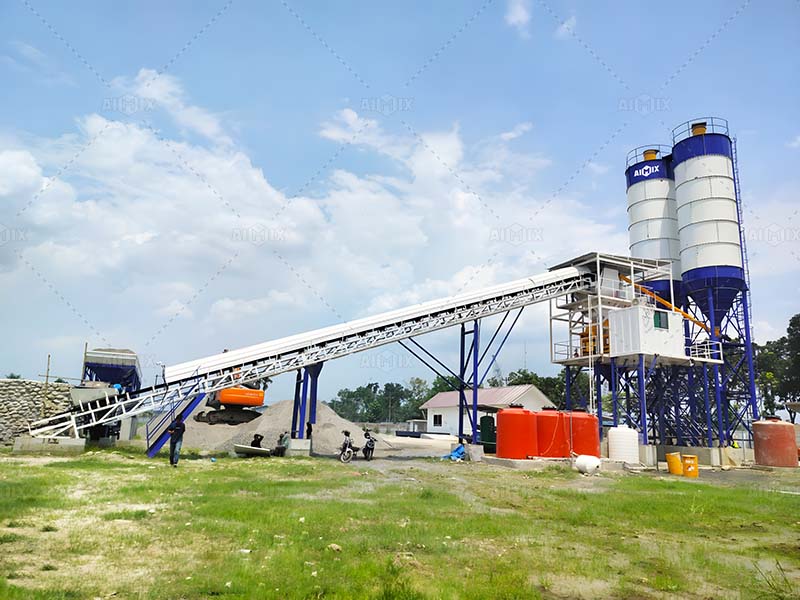 AJ-60 stationary concrete plant for sale in Medan, Indonesia