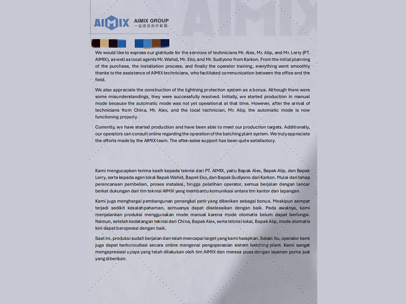 customer review about our 60m³ stationary concrete batching plant in Medan, Indonesia