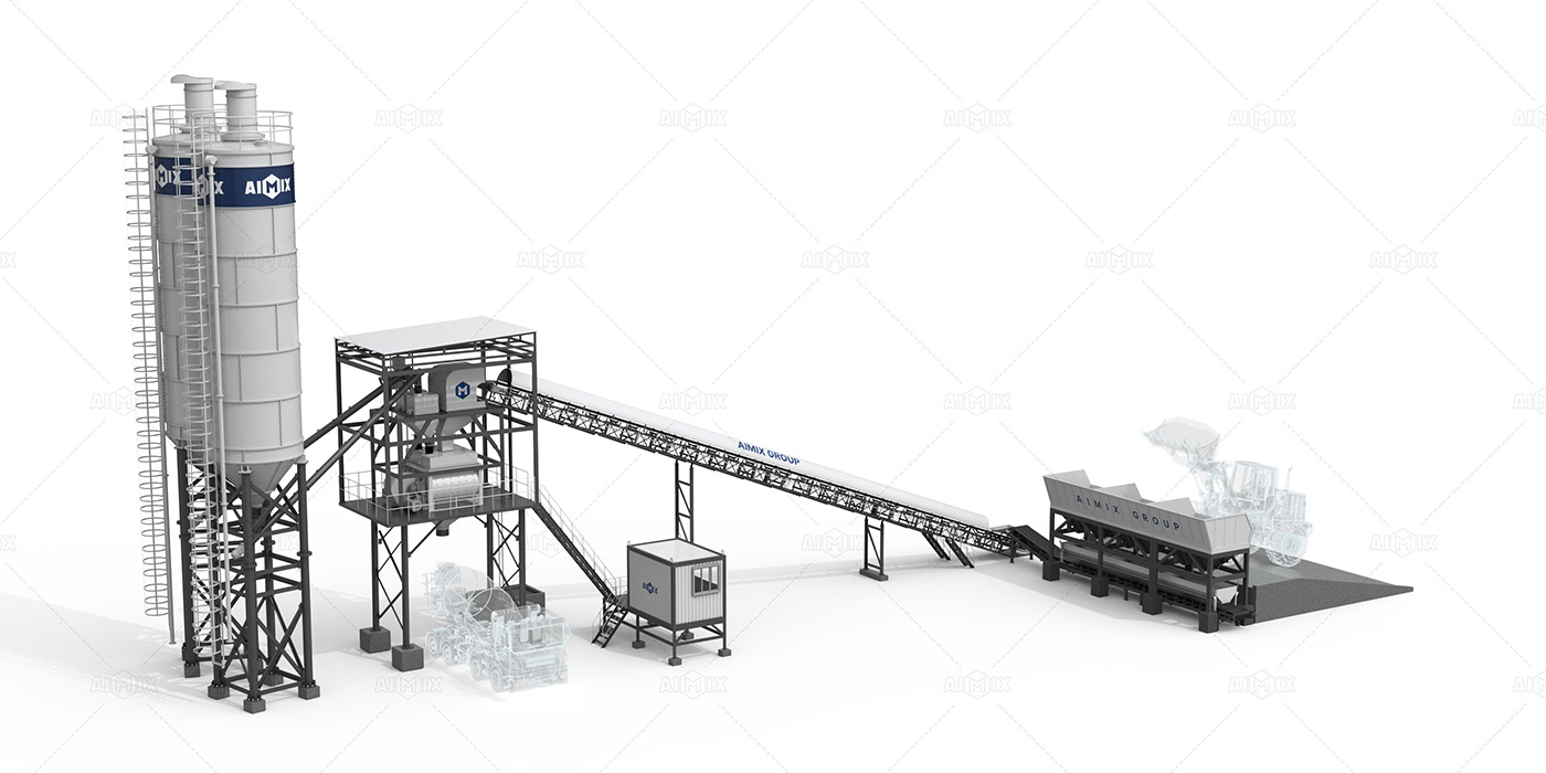 AJ-60 concrete mixing plant with cement silos in Indonesia