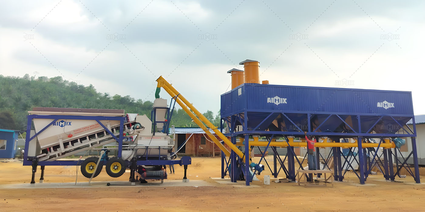 AJSY35 series mini mobile concrete batch plant in Malaysia