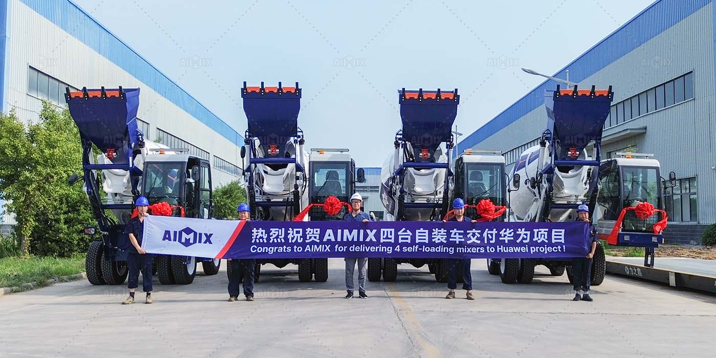 congratulation to delivery 4 sets of aimix self loading concrete mixer price to Huawei