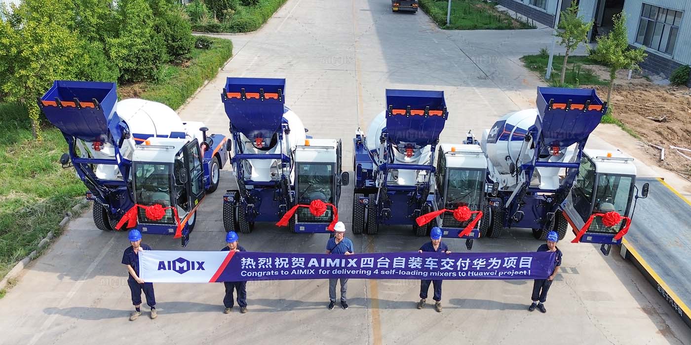 congratulation to establish strategic partership between Huawei and AIMIX with 4 sets of self loading concrete mixer prices