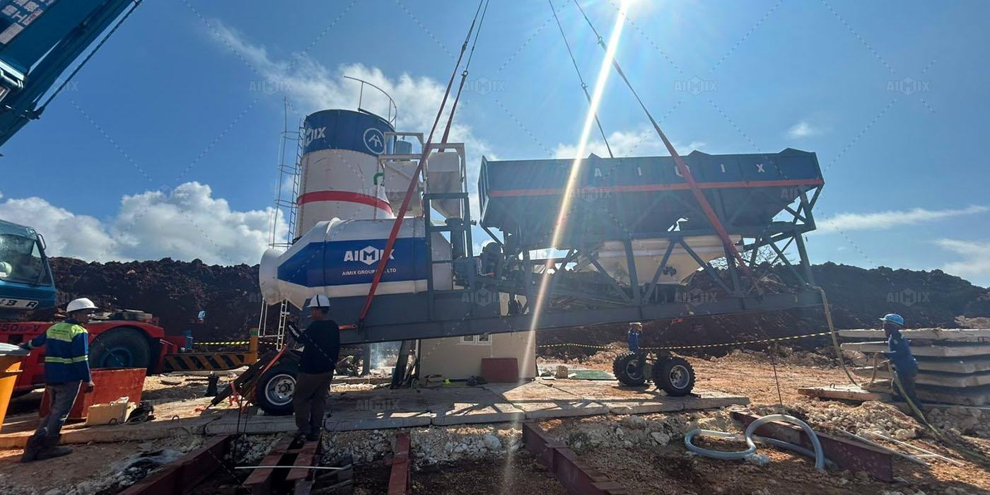 50cbm mobile compact batching plant for warehouse buidling in Bali, Indonesia