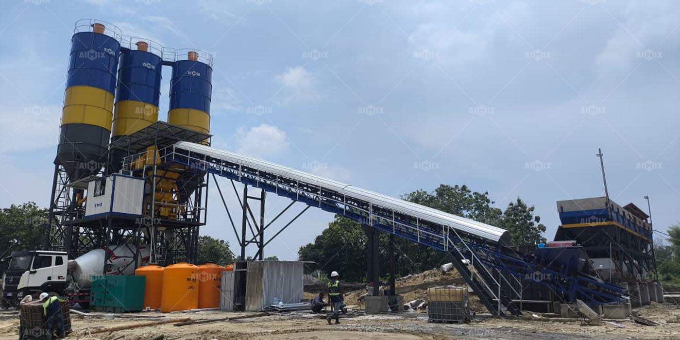 AJ60 Concrete Batching Plant for Government Factory Construction in Surabaya, Indonesia