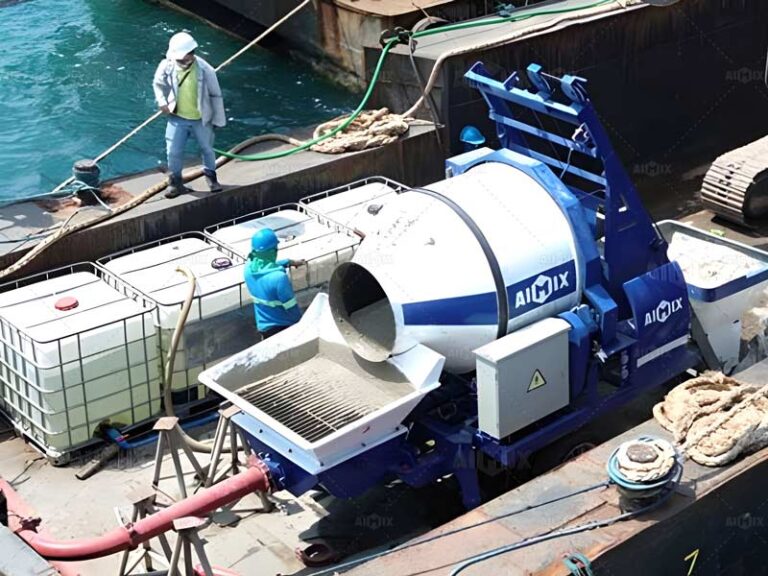 concrete mixing pump for sale seaport project in Indonesia