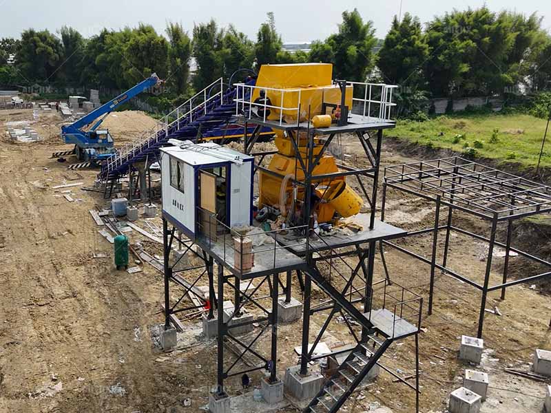 the mixer of 60cbm concrete mixing plant installation in Lamongan