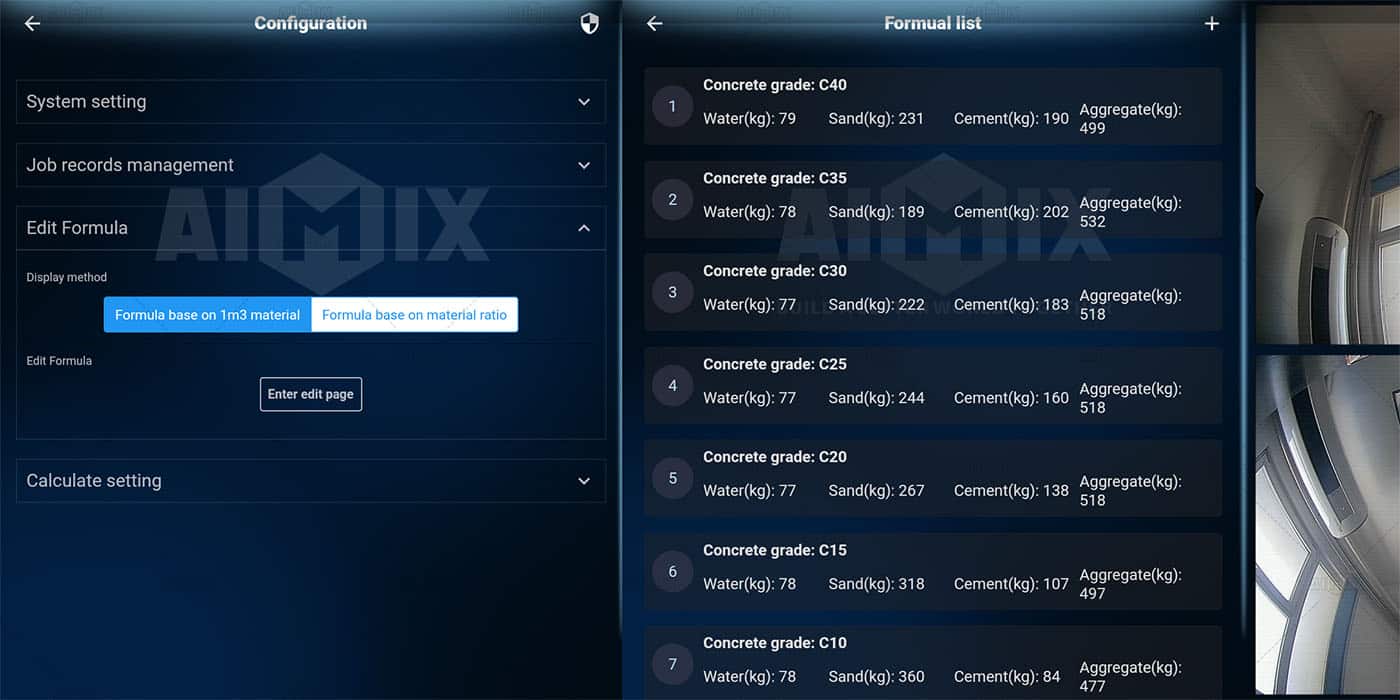 Concrete Production Recipe settings of self loading mixer user manual