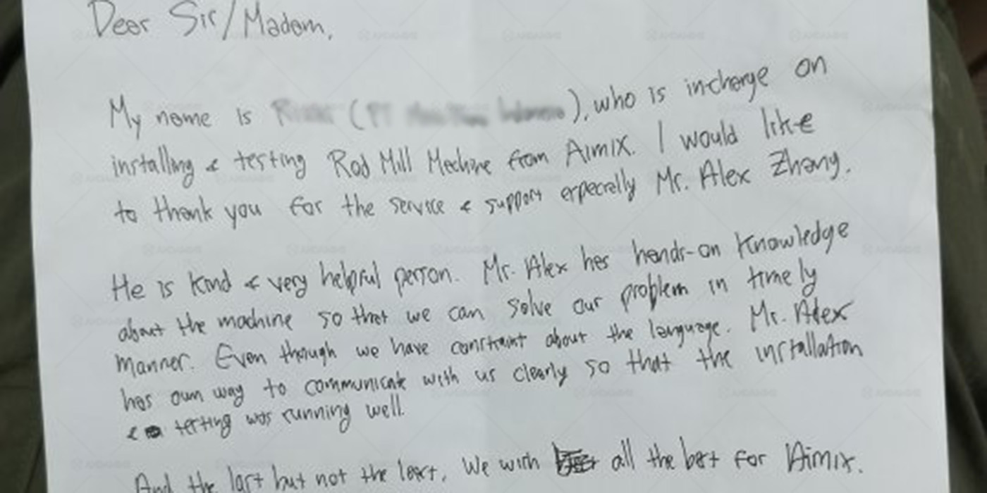 customer feedback for our service and grinding mill in Indonesia