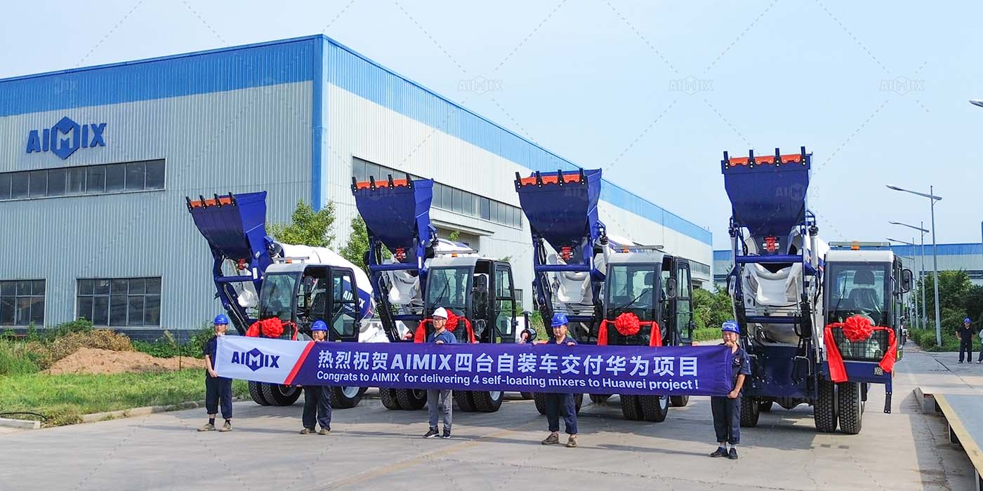 4 sets types of self loading concrete mixers for sale are the first strategic partnership between AIMIX and Huawei