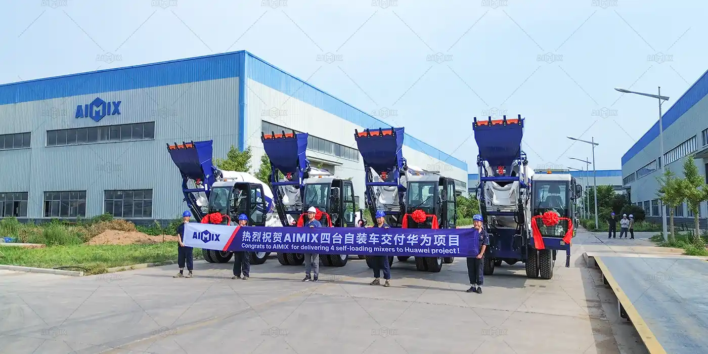 4 sets types of self loading concrete mixers for sale are the first strategic partnership between AIMIX and Huawei