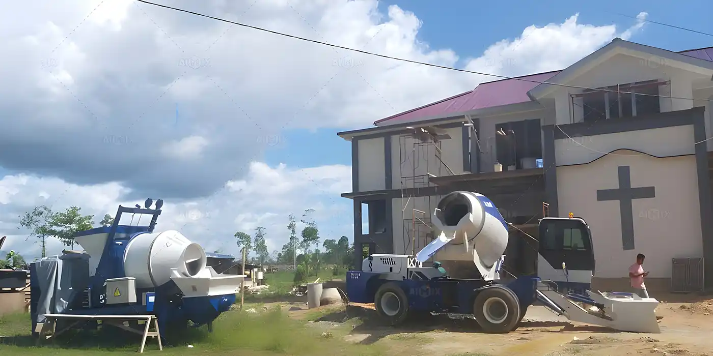 AS 3.5 self loading mixer and ABJZ40C concrete mixer pump for church construction