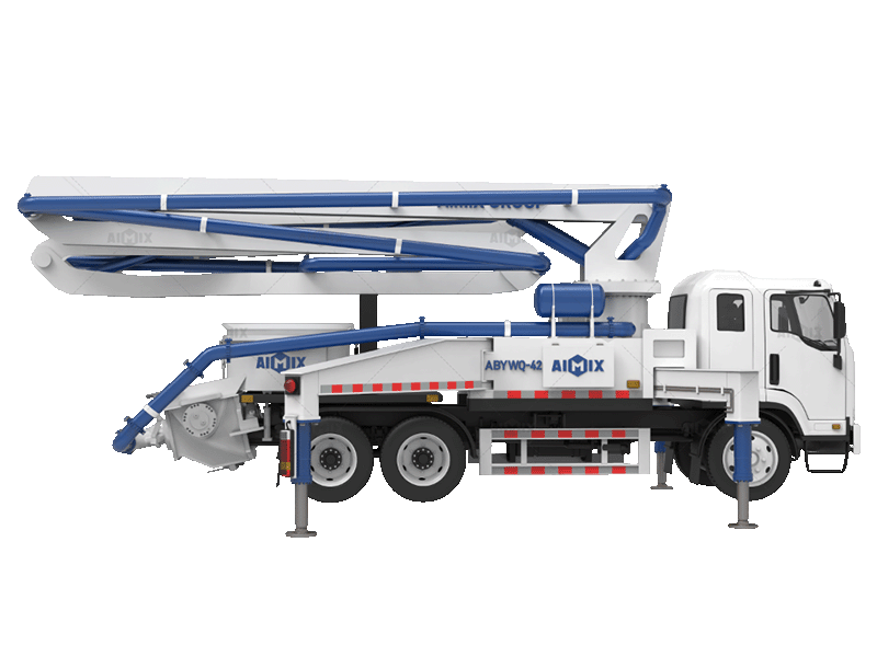 concrete boom pump truck with pan mixer for concrete deliverying