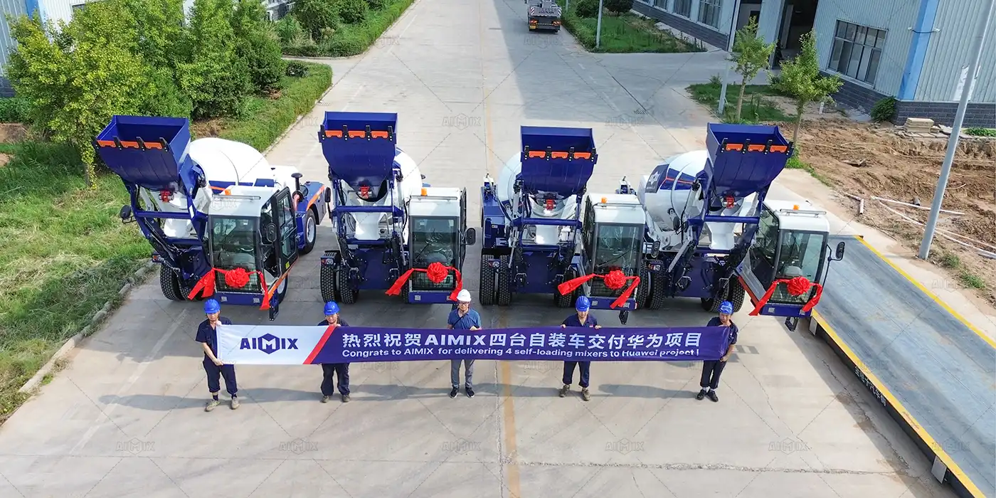 congratulation to establish strategic partership between Huawei and AIMIX with 4 sets of self loading concrete mixer prices
