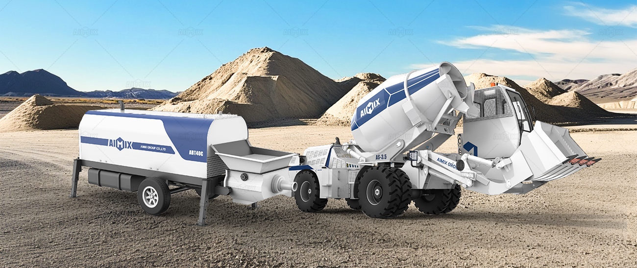 self loading concrete mixer and portable concrete trailer pump solution in Indonesia