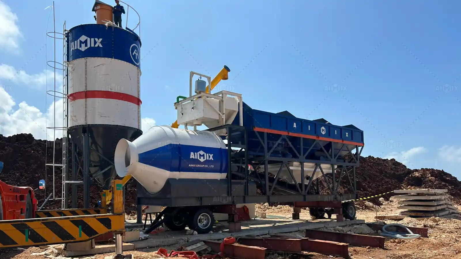 50cbm portable batching plant for warehouse building in Bali, Indonesia