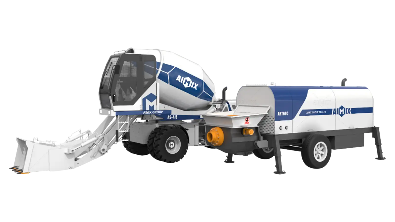 AS-4.5 Self-Loading Concrete Mixer with ABT60C Trailer Pump