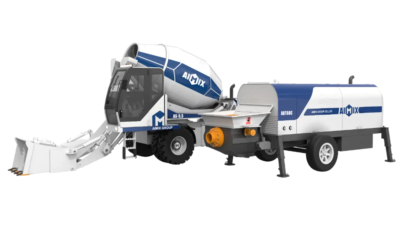 AS-5.5 Self-Loading Mobile Concrete Mixer Truck with ABT60C Trailer Pump