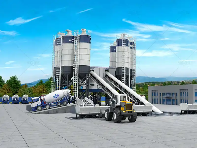 two 120cbm stationary belt type concrete mix plants for sale in Indonesia