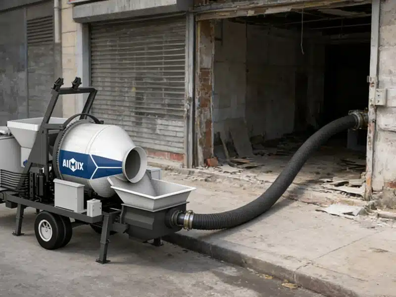 Small Concrete Pump with Mixer Machine for Urban Housing in Narrow Spaces in Indonesia