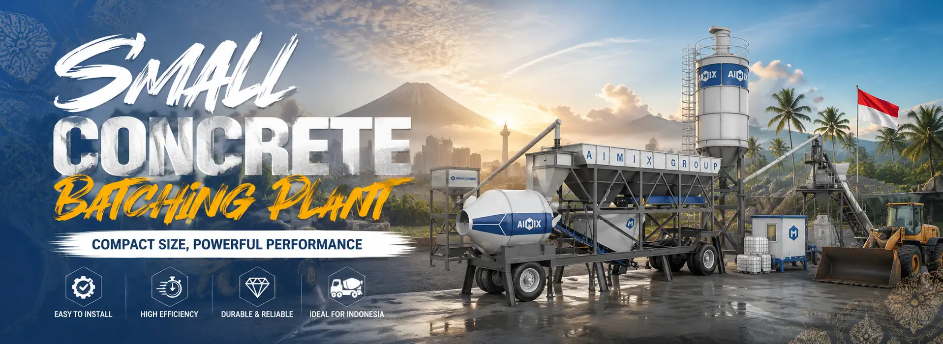compact small mobile concrete mixing plant for sale in Indonesia