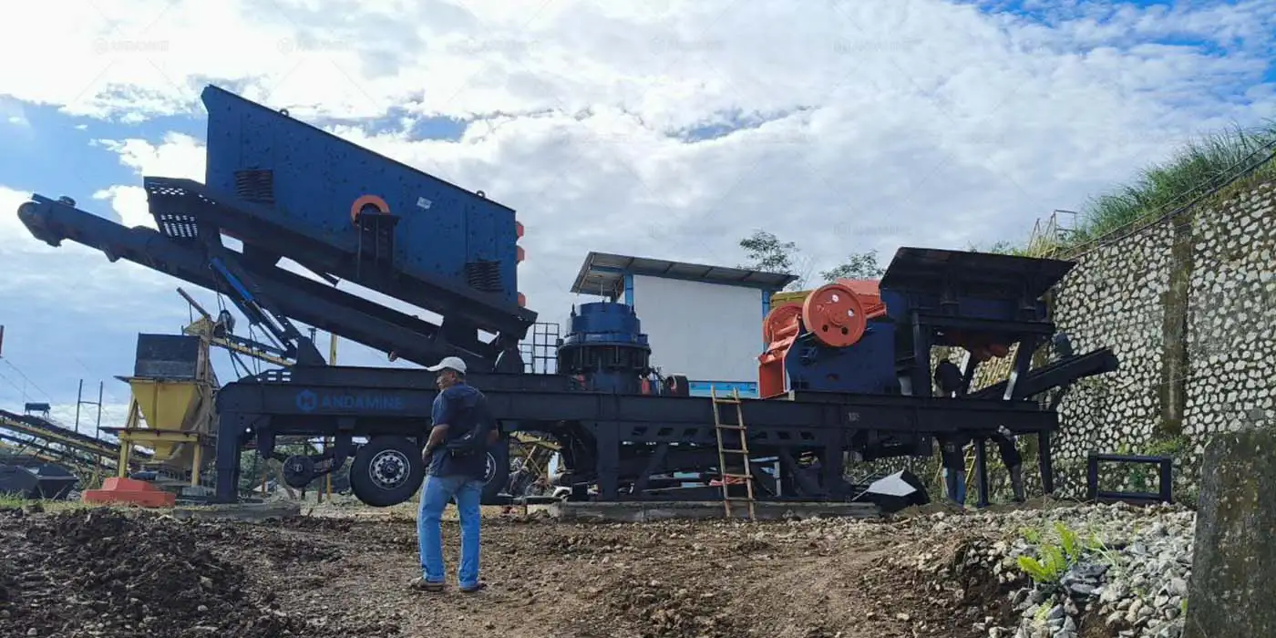 4-in-1 mobile cone jaw rock crusher plant for granite crushing in Sukabumi, Indonesia