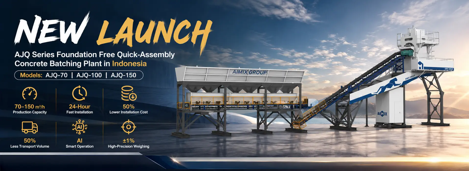 AJQ Series foundation free compact fast assembly batch plant in Indonesia