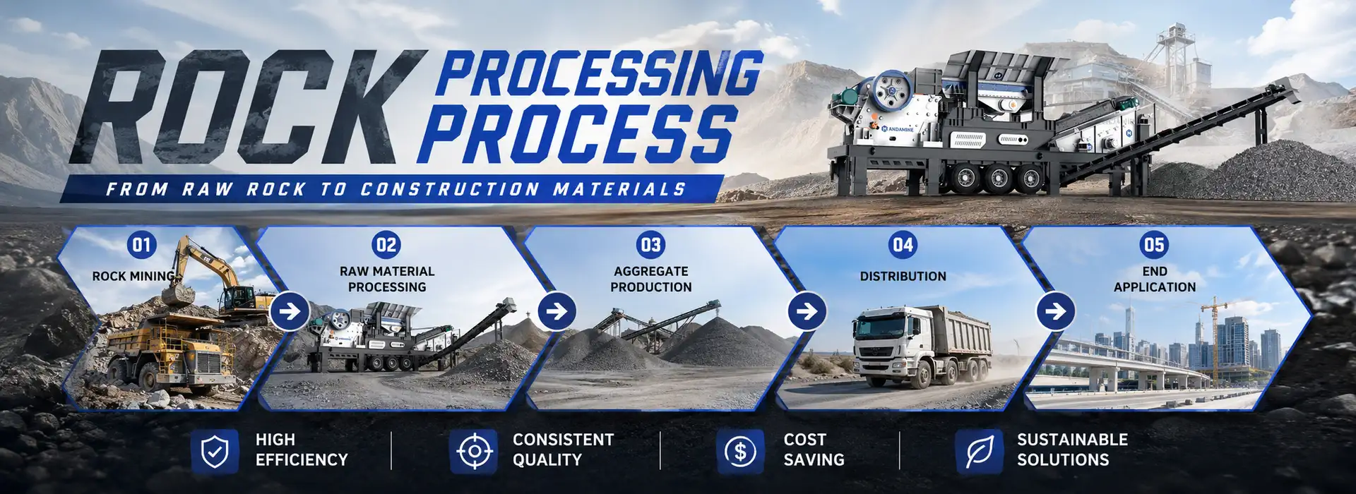 Rock Processing Process From Raw Rock to Construction Materials