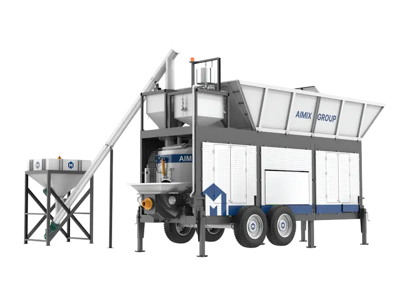 AJP-40 mobile concrete pumping batching plant for all in one concrete solution in Indonesia